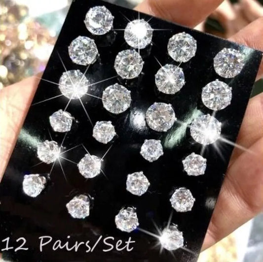 Shiny Wedding Stud Earrings Set Crystal Jewelry Accessories