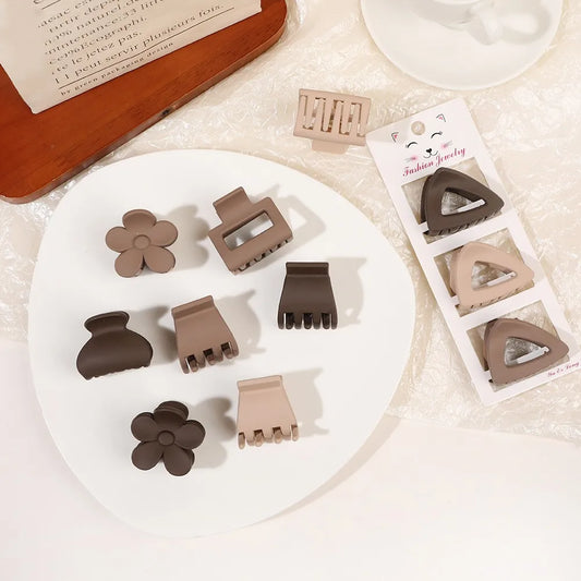 Coffee Color Three-piece Set Frosted Geometric Hairpin Hair Clip