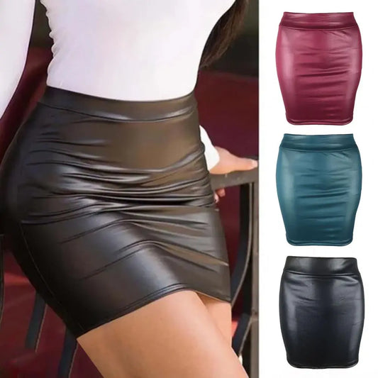 Mini/Long Skirt Solid Color High Waist Slim Fit Skinny Matte Faux Leather Cozy Commuter Bodycon Skirt