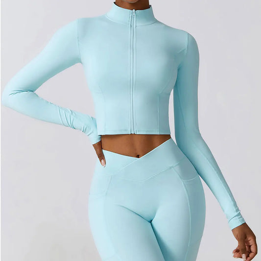 Crop Top Spandex Long Sleeve Yoga Workout Gym Clothing