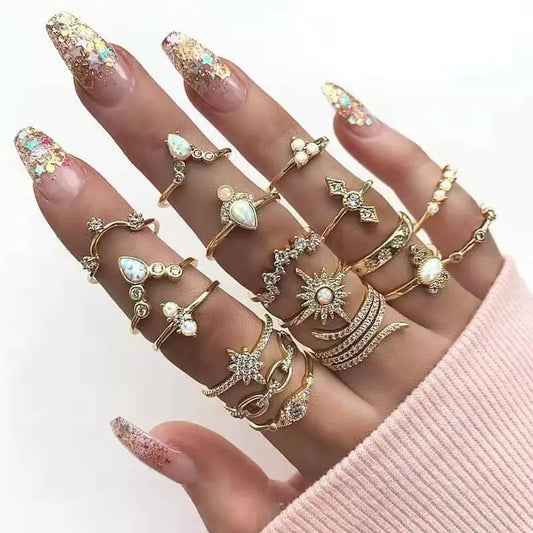 Gold Silver and Pearl Rings Set Jewelry Women's Accessories