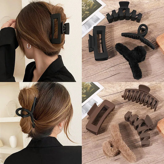 2Headwear Set Women Fashion Claw Clip Coffee Black Acrylic Large Hair